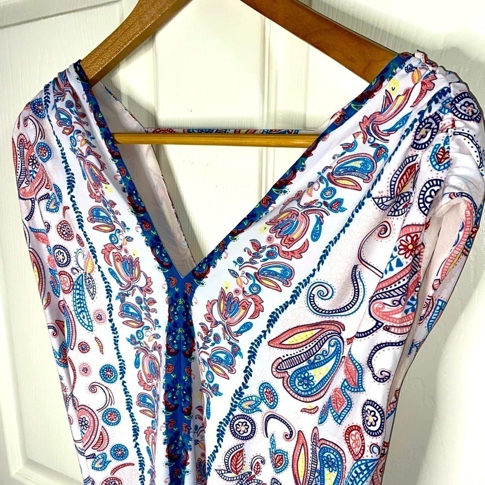 LOFT White and Colorful Bohemian Paisley Mini Dress Size Medium, Summer Go To - Picture 9 of 9